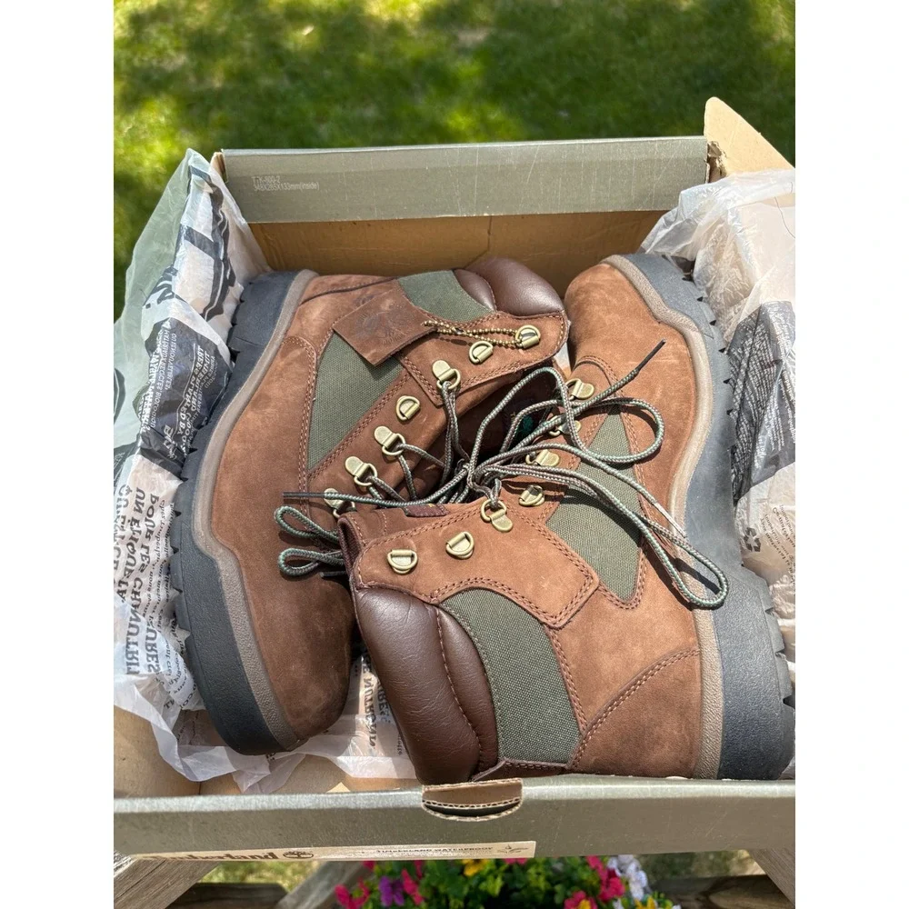 Timberland Field Boots Mens 9.5 Brown Green Waterproof Primaloft A18AH